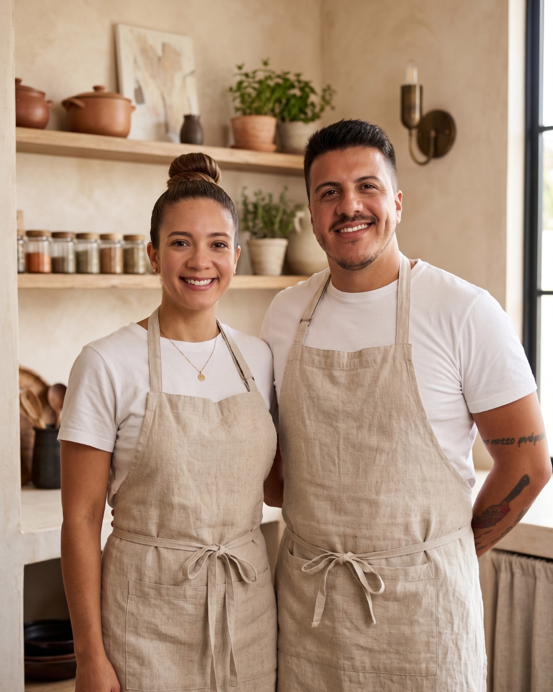Murilo e Layla, casal de chefs privados, na cozinha